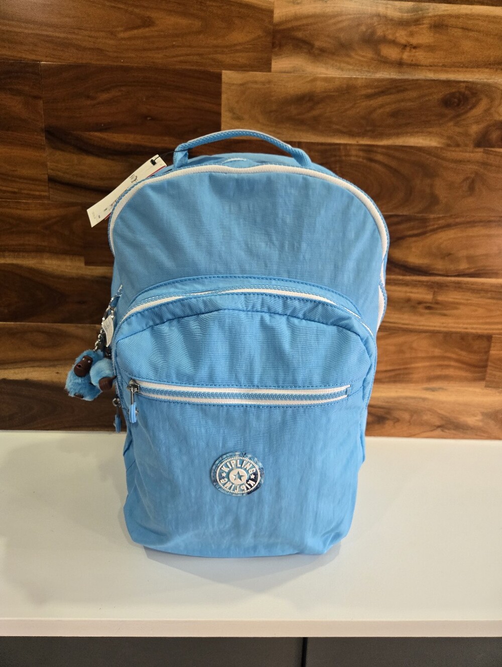 Kipling Backpack Light Blue Large, Laptop NEW Monkey Keychain